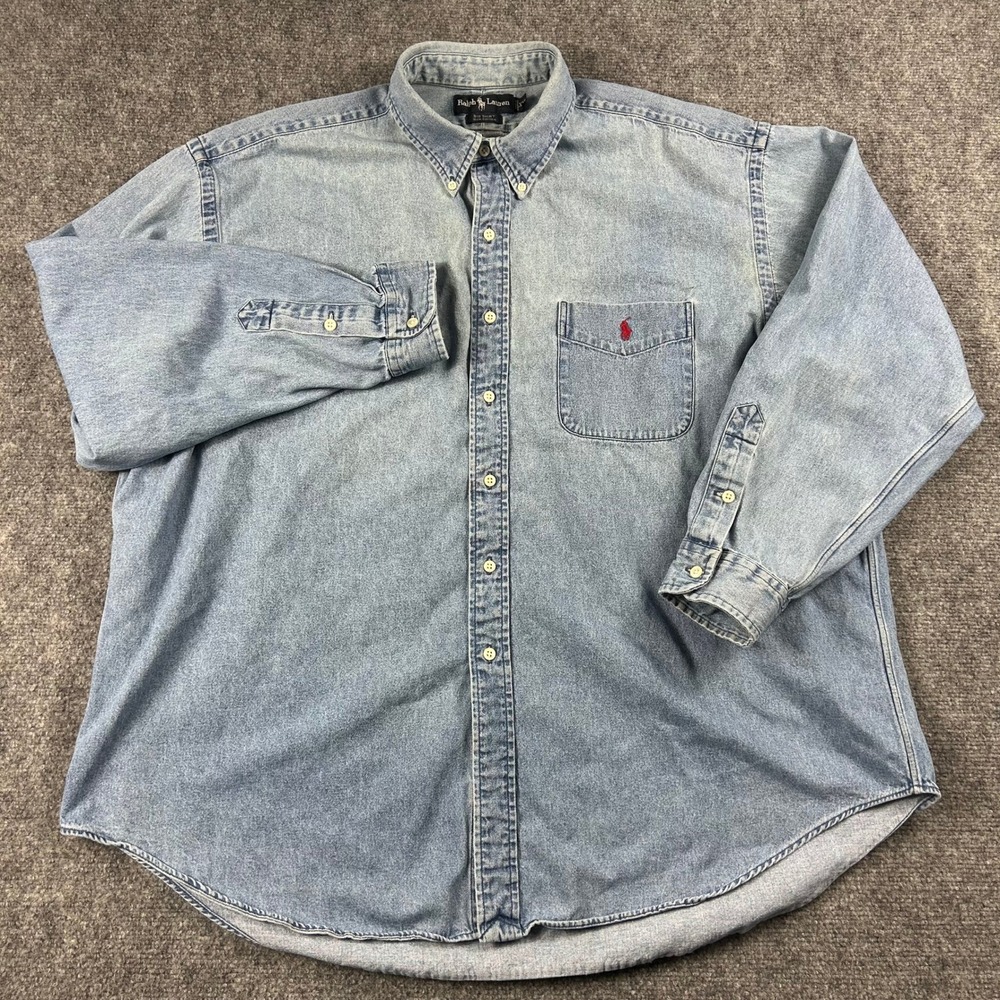 Ralph Lauren Denim Shirt Mens XXL Blue Big Shirt Long Sleeve Button Down Cotton - Picture 2 of 9